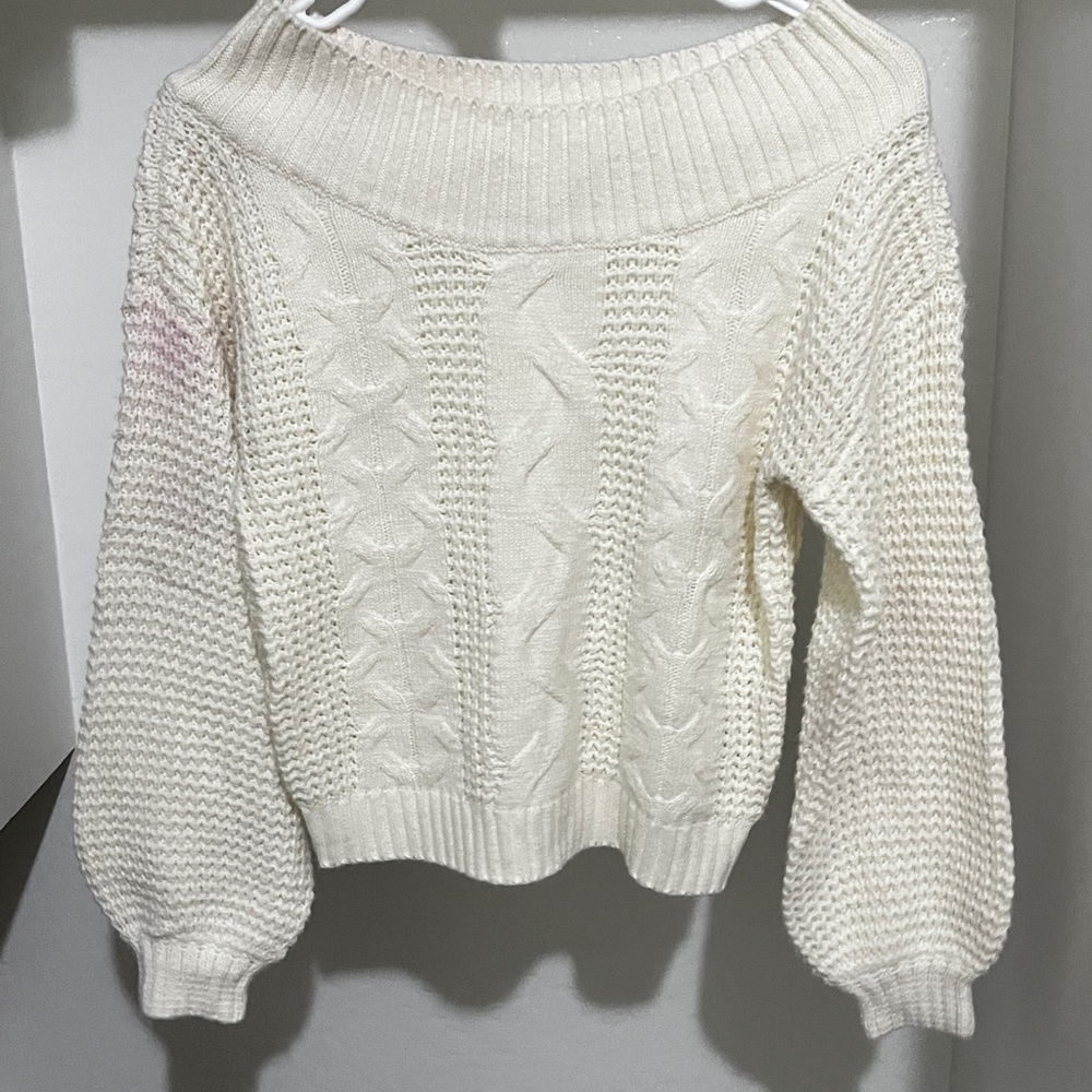 American Eagle Outfitters Cream Off-the-Shoulder Sweater